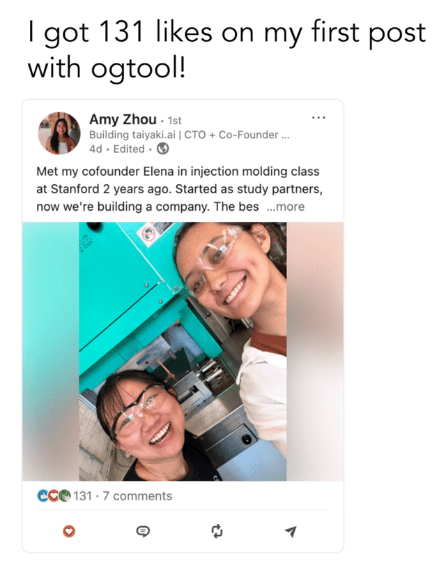 Amy First LinkedIn Post 131 Likes