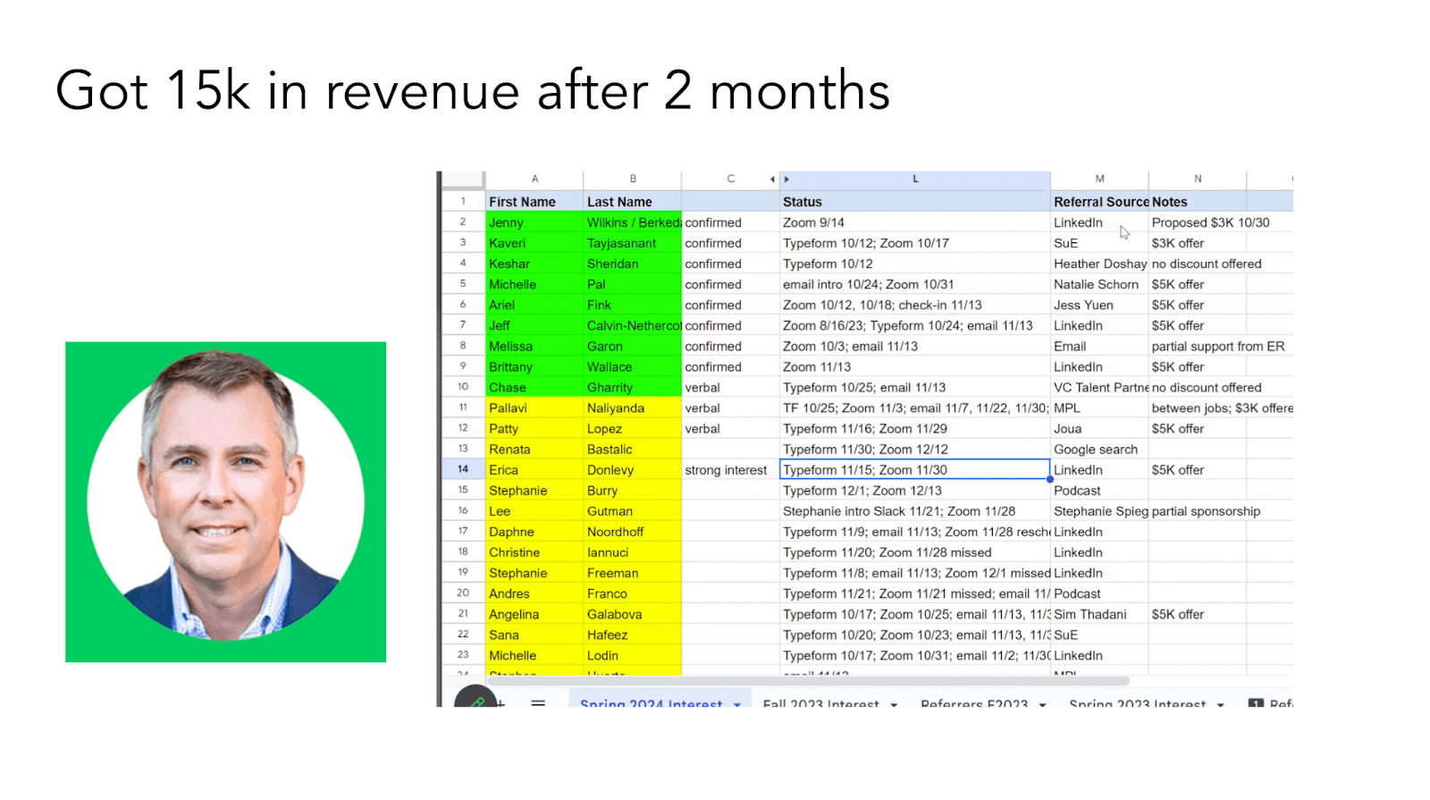 Andrew 15K Revenue LinkedIn Post