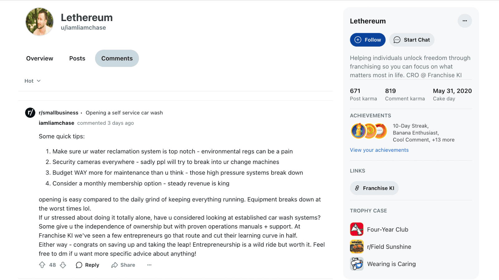 Liam CRO Reddit Profile