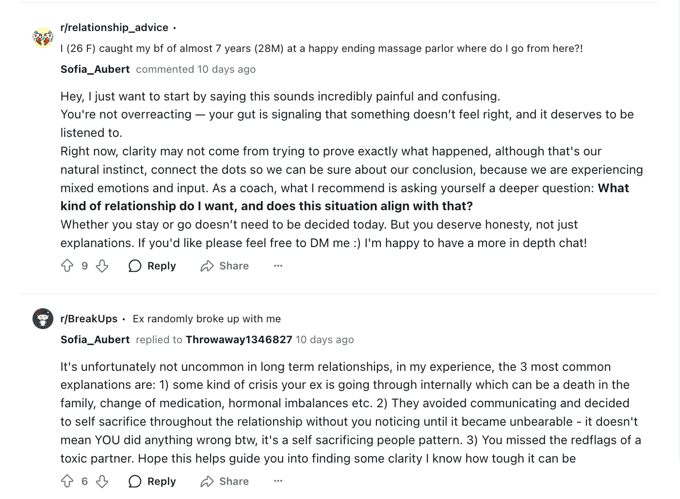 Sofia Reddit Comments Hand Off to Team