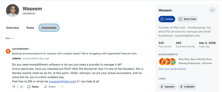 Waseem Series C Reddit Profile